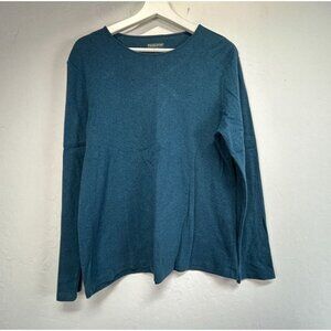 Pendleton Womens Long Sleeve Blue Cotton Knit Top Petite Large Crew Neck Casual